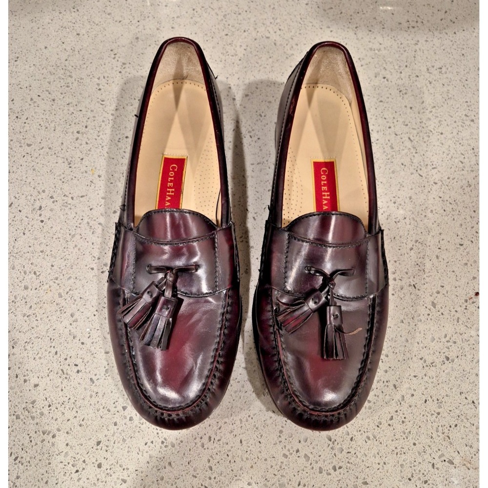COLE HAAN, CITY PINCH TASSEL LOAFERS, Mahogany Leather, Size 10 D